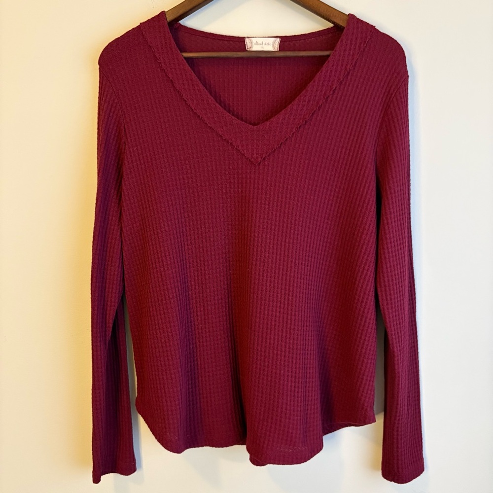 Altar'd State Wine-Red Waffle Knit Top